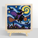 Witch flying on broomstick punch needle kit for beginners