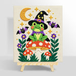 Witch frog on mushroom punch needle kit for beginners