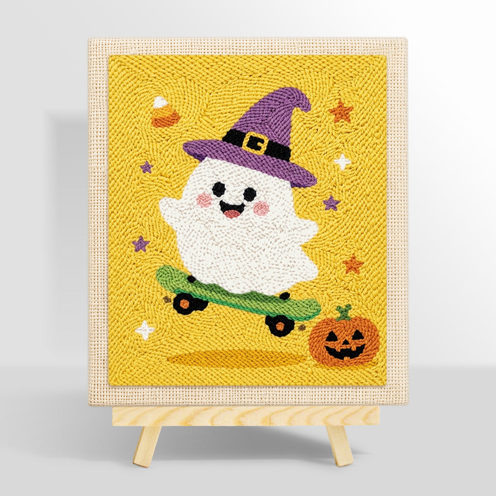 Witch ghost skateboarding punch needle kit for beginners