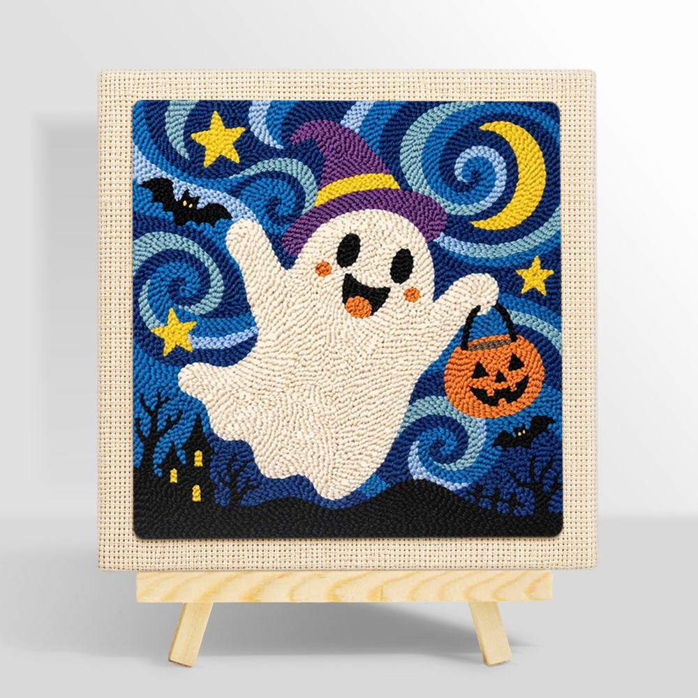 Witch ghost with candy bucket punch needle kit for beginners