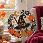 Witch hat and broom pearl diamond painting kit for beginners