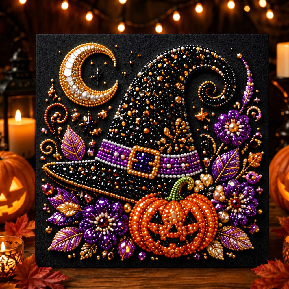 Witch hat and pumpkin pearl diamond painting kit for beginners