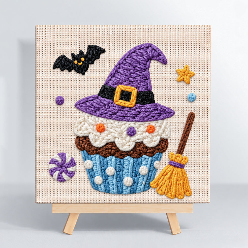 Witch hat cupcake punch needle kit for beginners