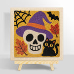 Witch hat skull and black cat punch needle kit for beginners