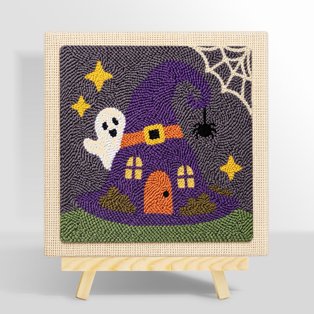 Witch hat tiny house punch needle kit for beginners