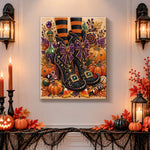 Finished witch high heels halloween decor pearl diamond painting artwork displayed as holiday home decor