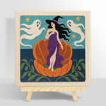 Witch in giant pumpkin punch needle kit for beginners
