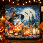 Witch kitten on pumpkin pearl diamond painting kit for beginners
