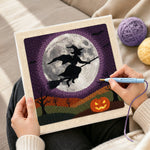 Creating handmade witch moon flight punch needle artwork