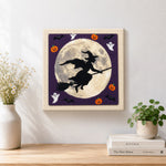 Finished witch moon silhouette artwork displayed on a wall