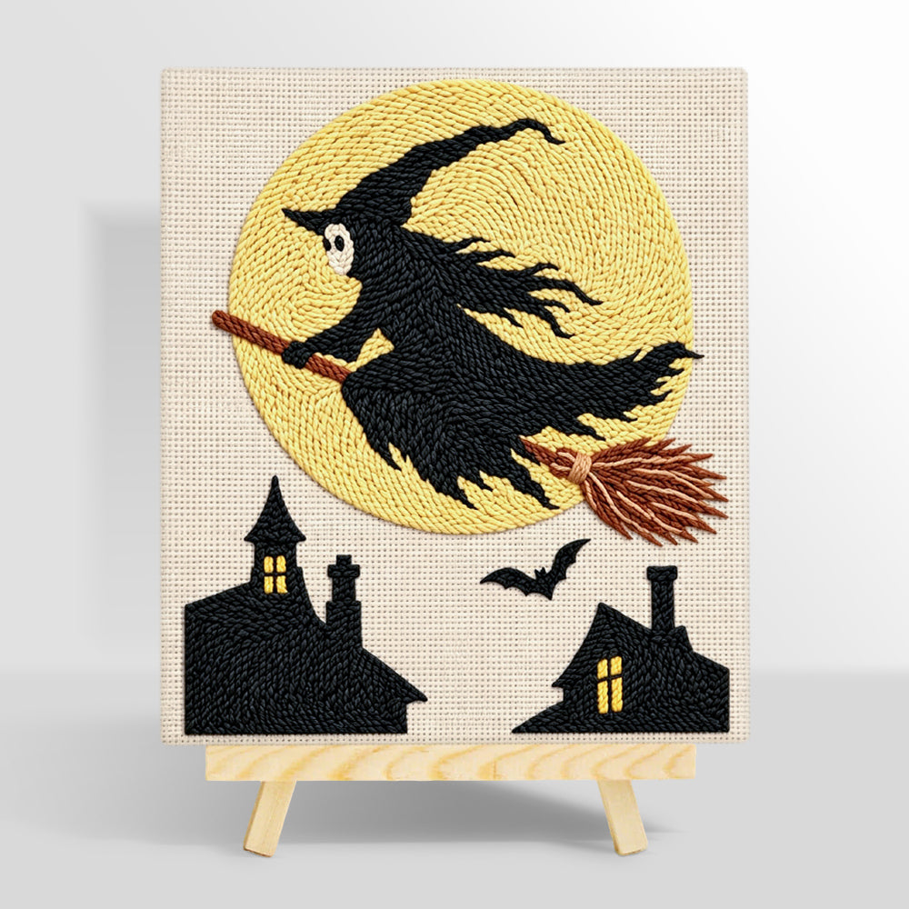 Witch silhouette against full moon punch needle kit for beginners