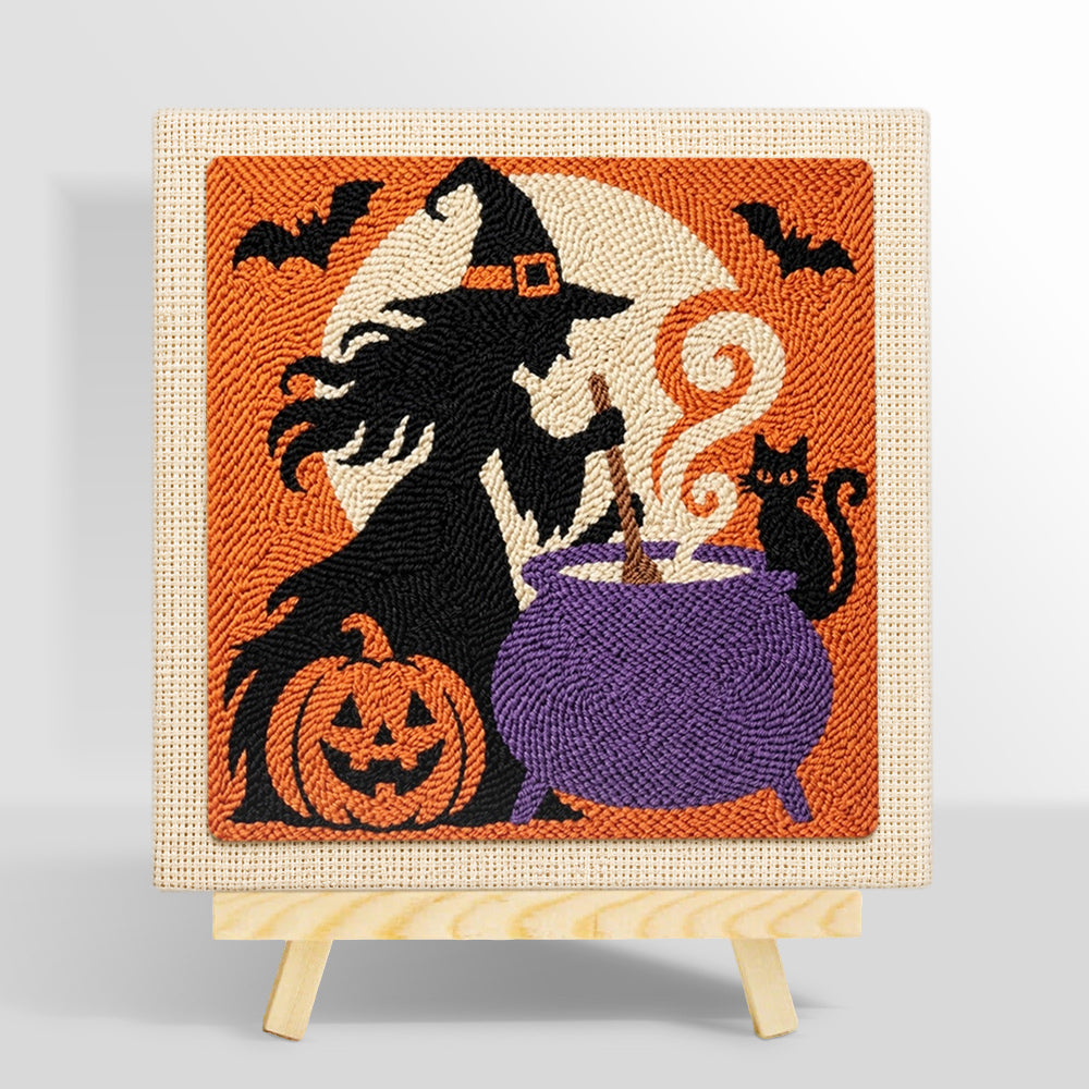 Witch stirring magic cauldron punch needle kit for beginners