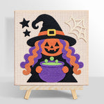 Witch with magic cauldron punch needle kit for beginners