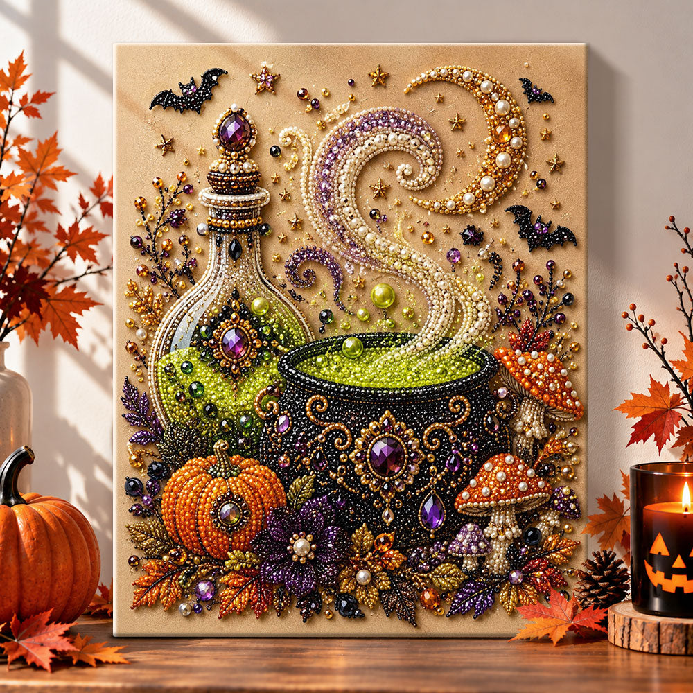 Witch’s magic cauldron pearl diamond painting kit for beginners