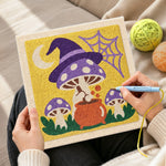 Creating handmade witchy mushrooms punch needle artwork