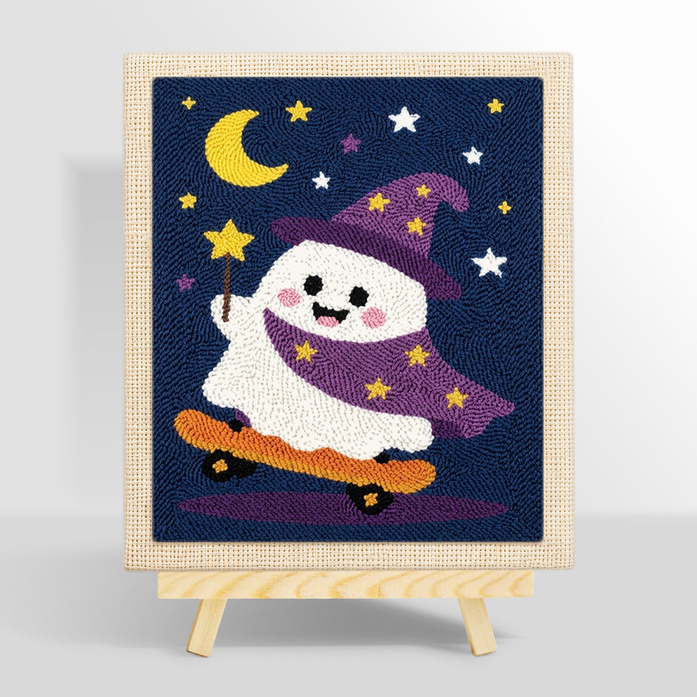 Wizard ghost on skateboard punch needle kit for beginners
