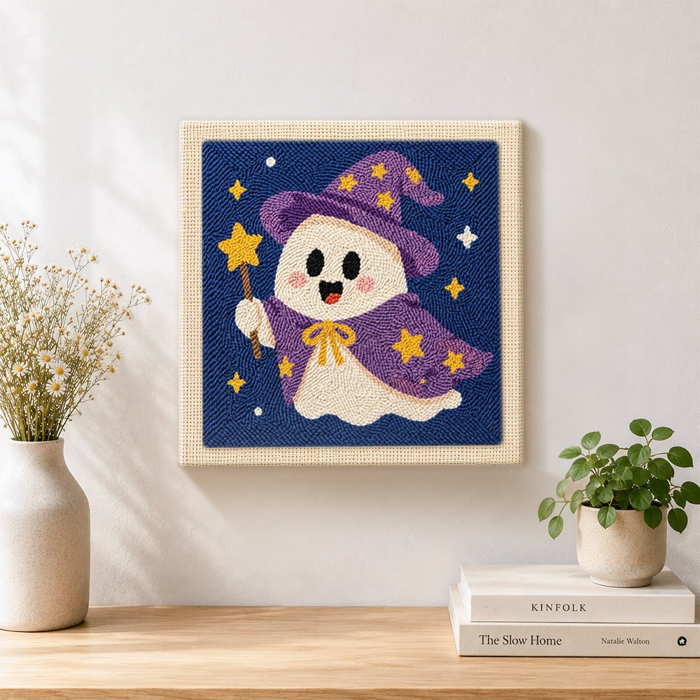Finished wizard ghost artwork displayed on a wall