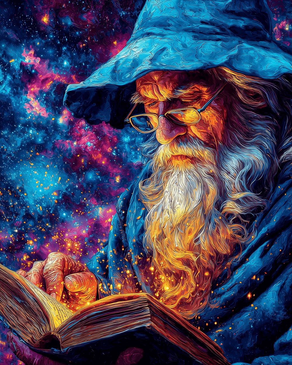 Wizard reading spellbook cross stitch kit for beginners