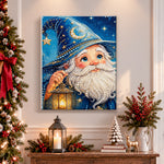 Finished wizard with glowing lantern pearl diamond painting artwork displayed as holiday home decor