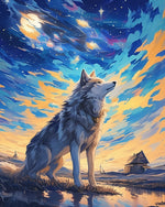 Wolf under starry twilight cross stitch kit for beginners