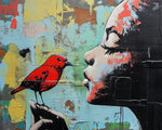 Woman face with red bird cross stitch kit for beginners