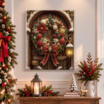 Finished wooden door christmas wreath pearl diamond painting artwork displayed as holiday home decor
