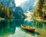 Wooden rowboat on mountain lake cross stitch kit for beginners