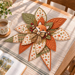Woodland fox handmade quilted bow displayed on a table as seasonal home decor