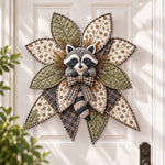 Woodland raccoon DIY quilted bow sewing kit finished as a handmade door decoration