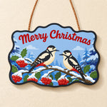 Woodpecker holly christmas paint by numbers door hanger finished design