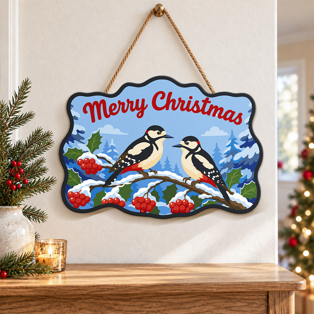 Woodpecker holly christmas paint by numbers door hanger as indoor wall decor