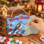 Woodpecker holly christmas paint by numbers door hanger painting process