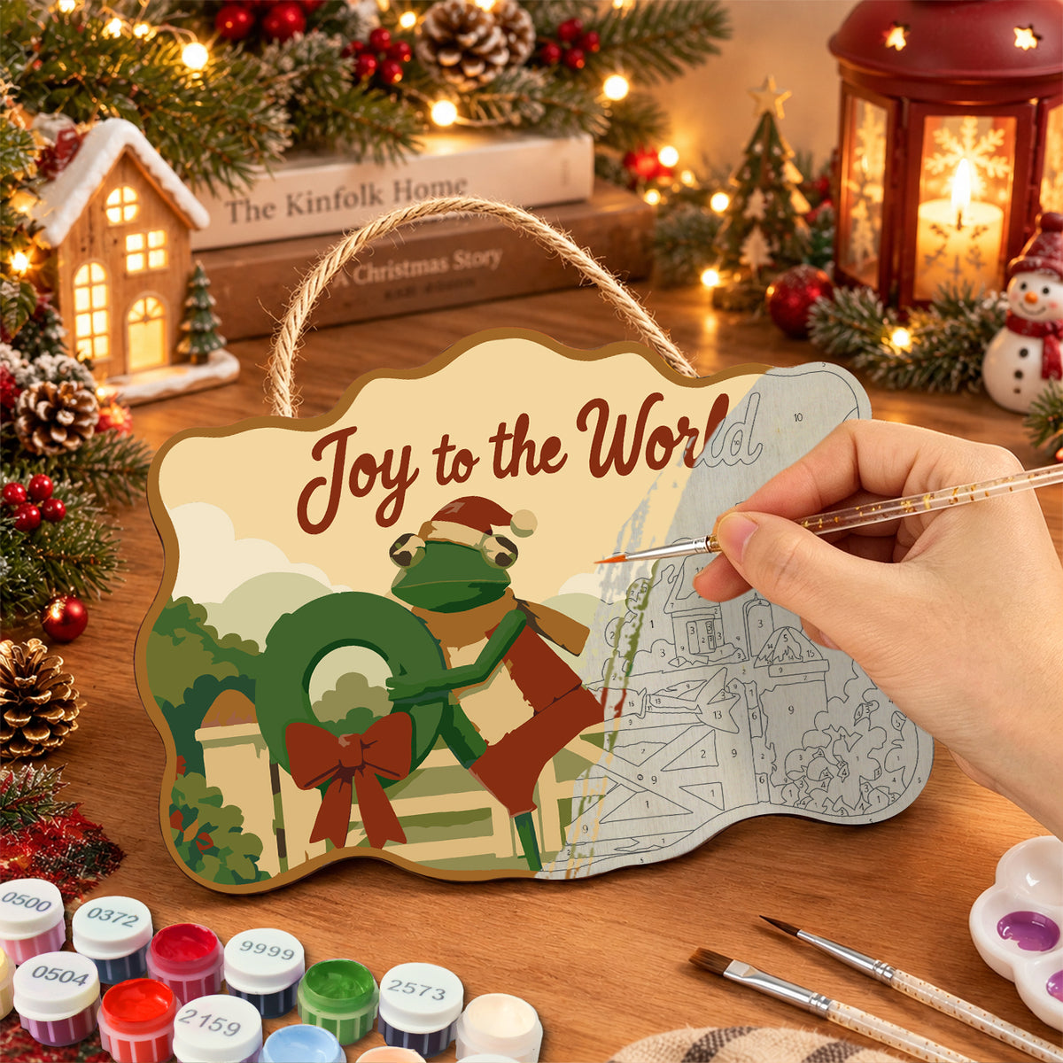 Wreath country joy paint by numbers door hanger painting process