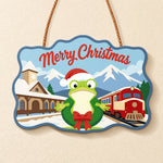Wreath frog train station paint by numbers door hanger finished design