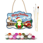 Wreath frog train station paint by numbers door hanger with paints and brushes