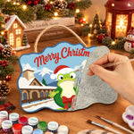 Wreath frog train station paint by numbers door hanger painting process