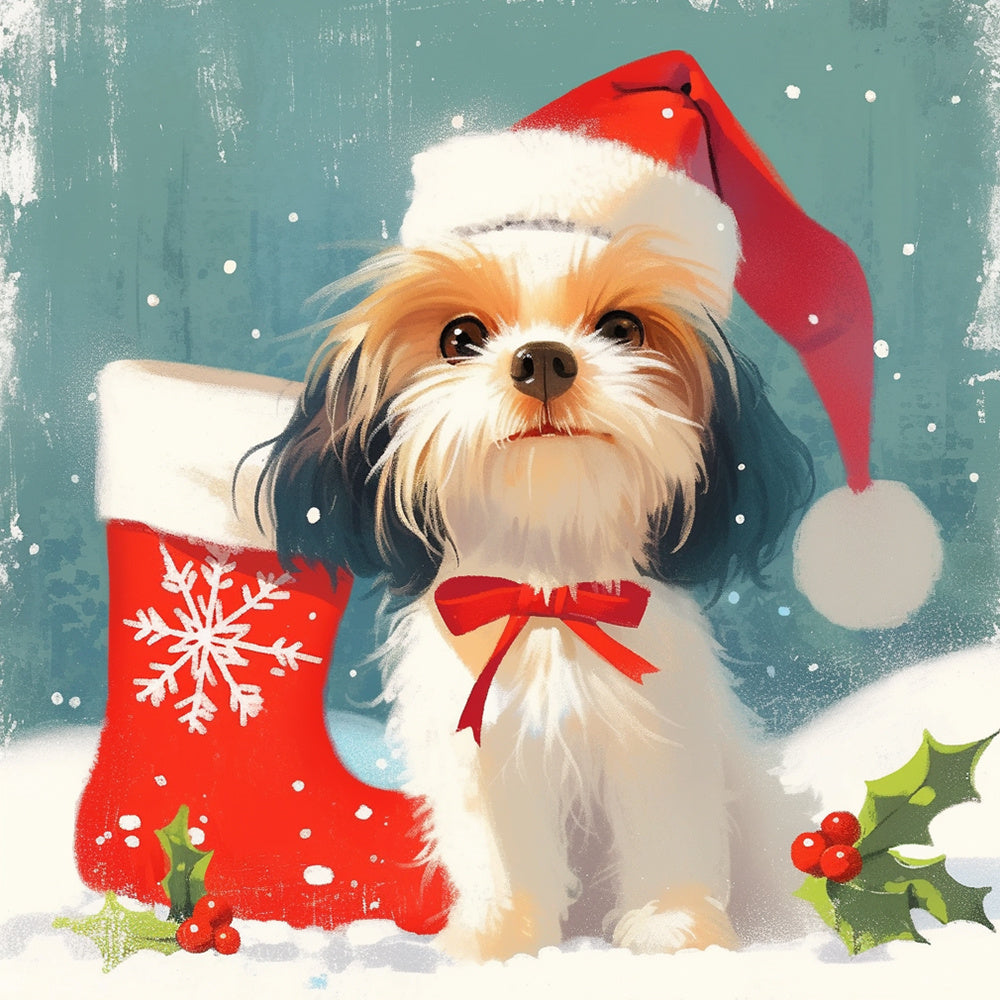Xmas puppy and stocking cross stitch kit for beginners