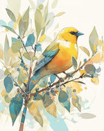 Yellow and blue songbird on branch cross stitch kit for beginners