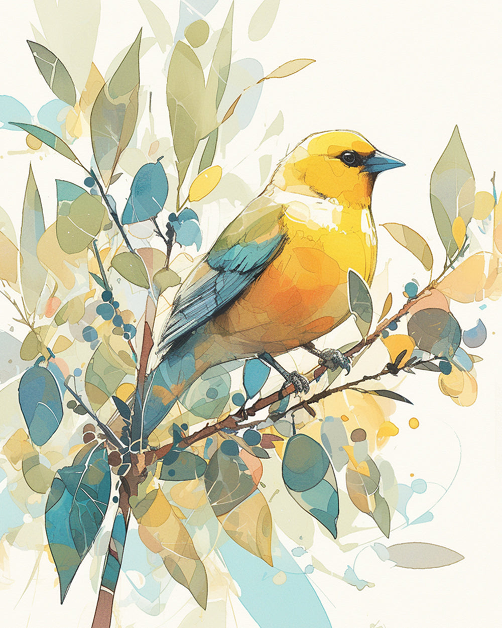 Yellow and blue songbird on branch cross stitch kit for beginners