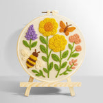 Yellow flowers, butterfly and bee punch needle kit for beginners