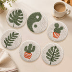 Zen cactus and plants punch needle coasters used for home decoration